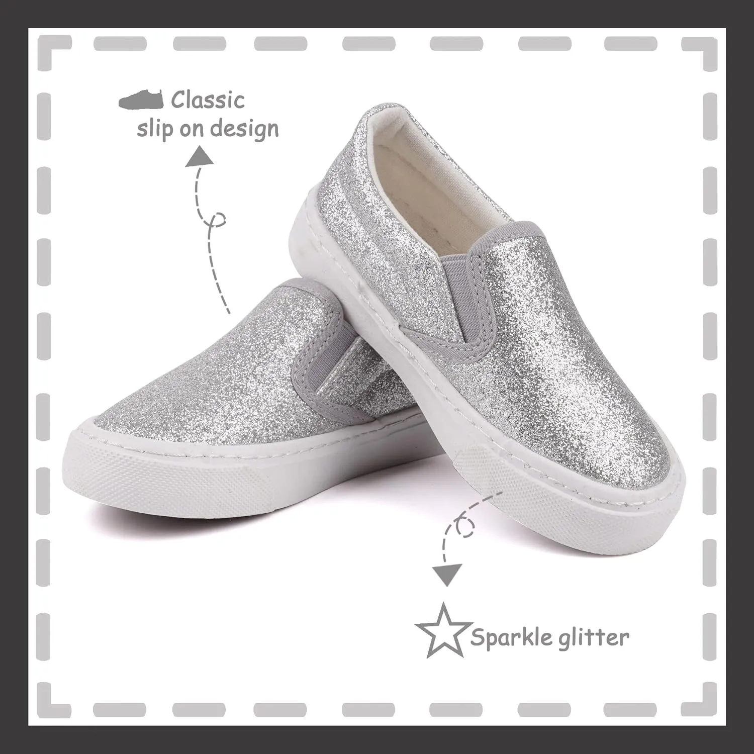 Toandon Toddler Kids Girls Sparkle Slip On Walking Shoes Age 2-10