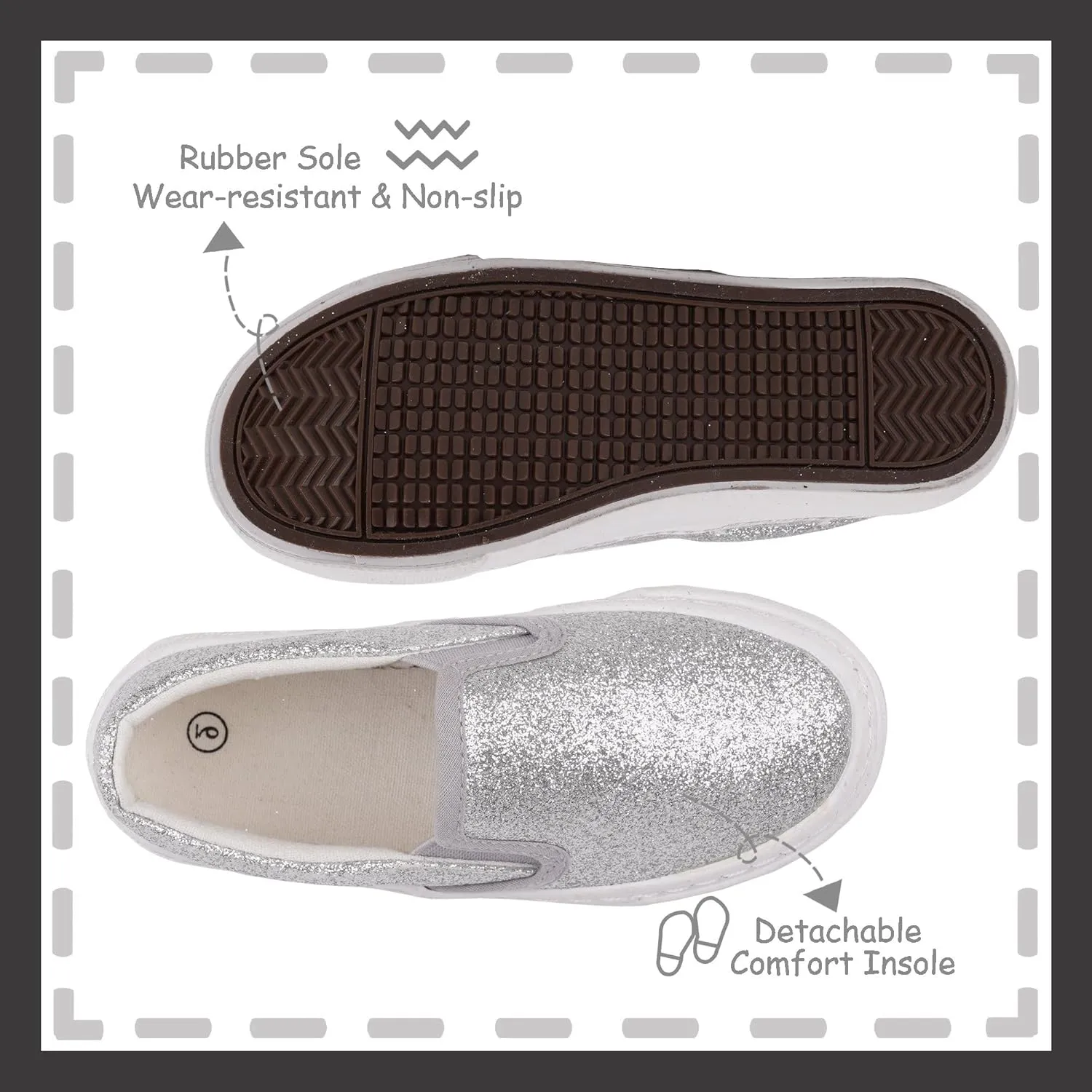 Toandon Toddler Kids Girls Sparkle Slip On Walking Shoes Age 2-10