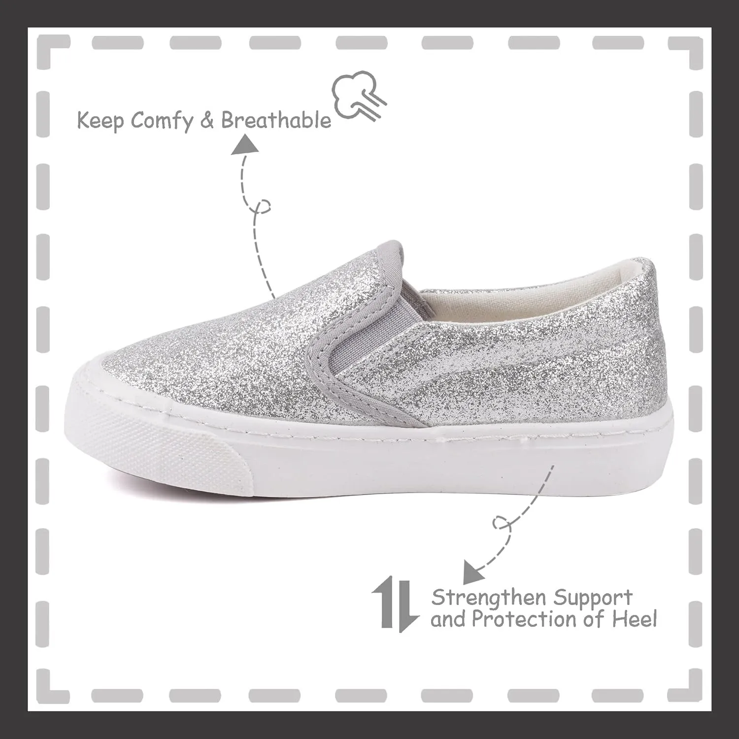 Toandon Toddler Kids Girls Sparkle Slip On Walking Shoes Age 2-10