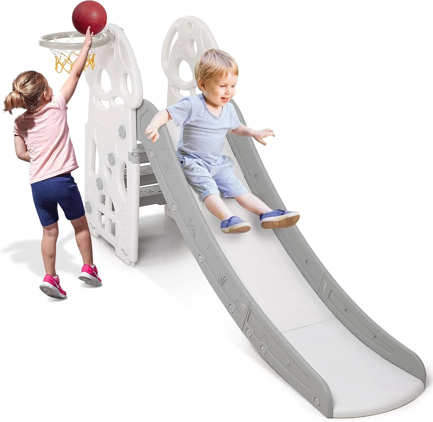 Toddler Slide for 1-3 Kids Indoor Outdoor Slide 3 in 1 Baby Freestanding Slides Stair Slides Indoor for Baby Toddler Slide Playset Kids Climber Playset with Slide Basketball Hoop & Climber