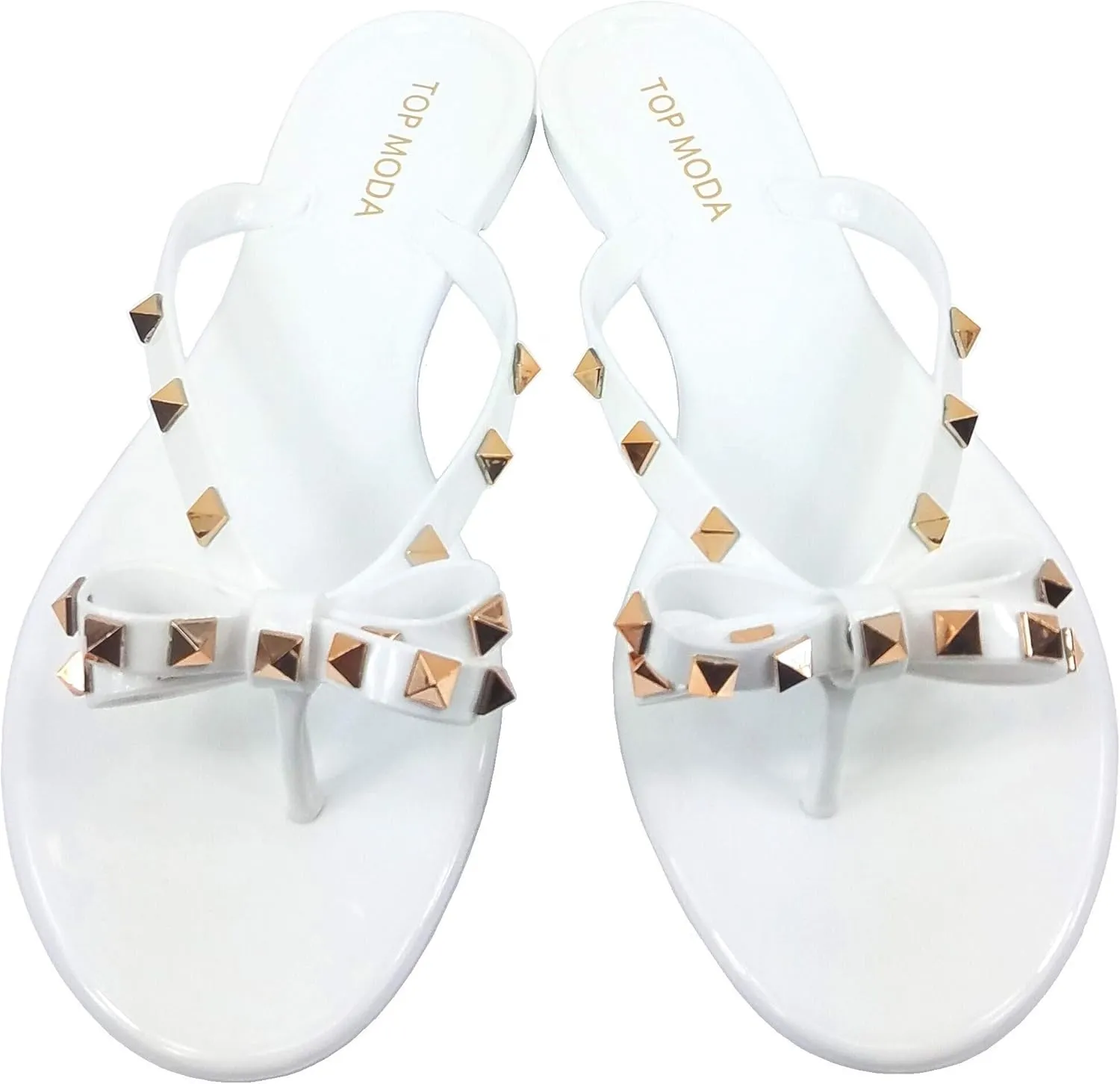 TOP Moda Womens Studded Jelly Flip Flops Sandals with Bow