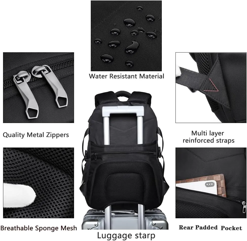 Travel Laptop Backpack for Men, Water Resistant Backpack Airline Approved Business Work Bag with USB Charging Port Fits 15.6 Inch Computer, Black