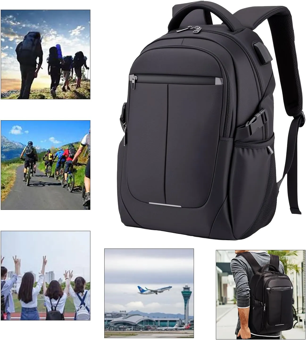Travel Laptop Backpack for Men, Water Resistant Backpack Airline Approved Business Work Bag with USB Charging Port Fits 15.6 Inch Computer, Black