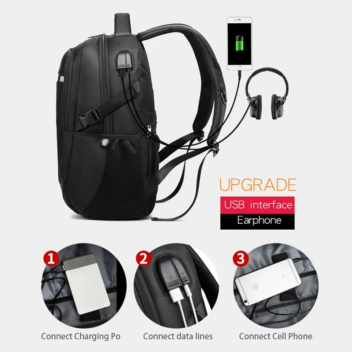 Travel Laptop Backpack for Men, Water Resistant Backpack Airline Approved Business Work Bag with USB Charging Port Fits 15.6 Inch Computer, Black