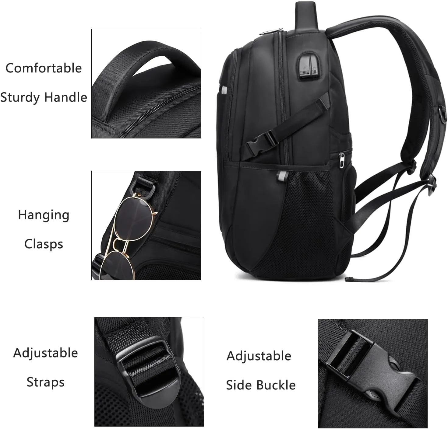 Travel Laptop Backpack for Men, Water Resistant Backpack Airline Approved Business Work Bag with USB Charging Port Fits 15.6 Inch Computer, Black