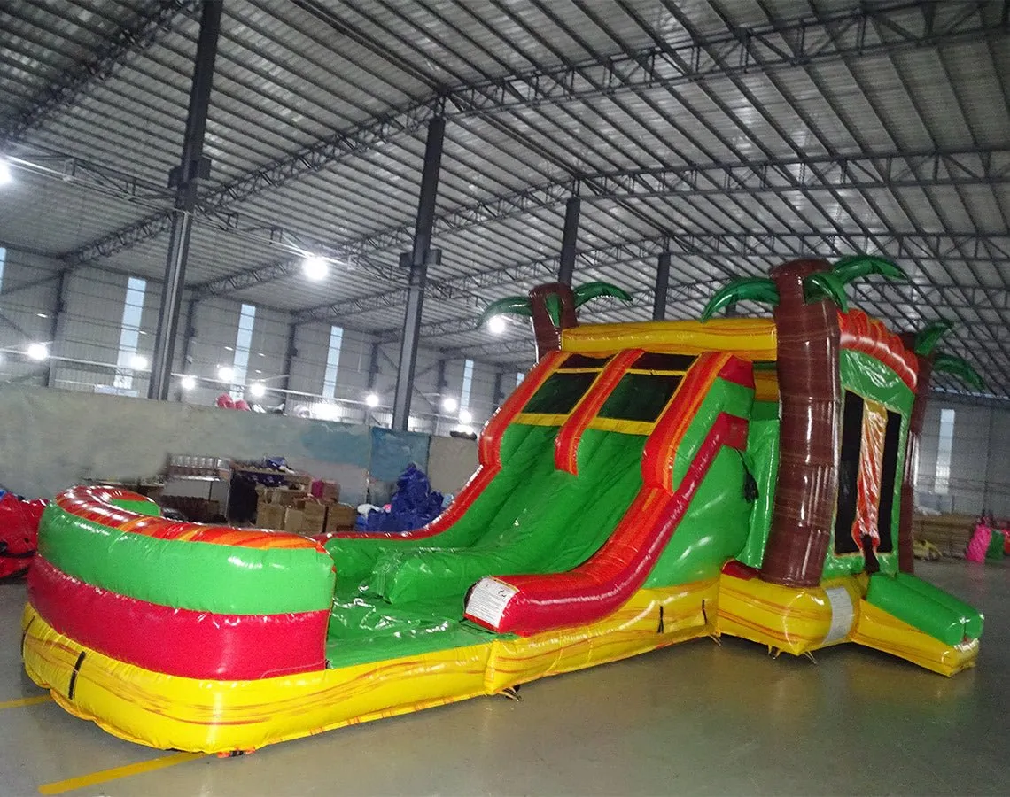 Tropical Inferno Dual Lane Bounce House with Slide (Wet/Dry)