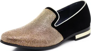 TRS Men Rhinestone Round Toe Suede Chrome Heels Dress Loafer Slip On Fashion Shoes