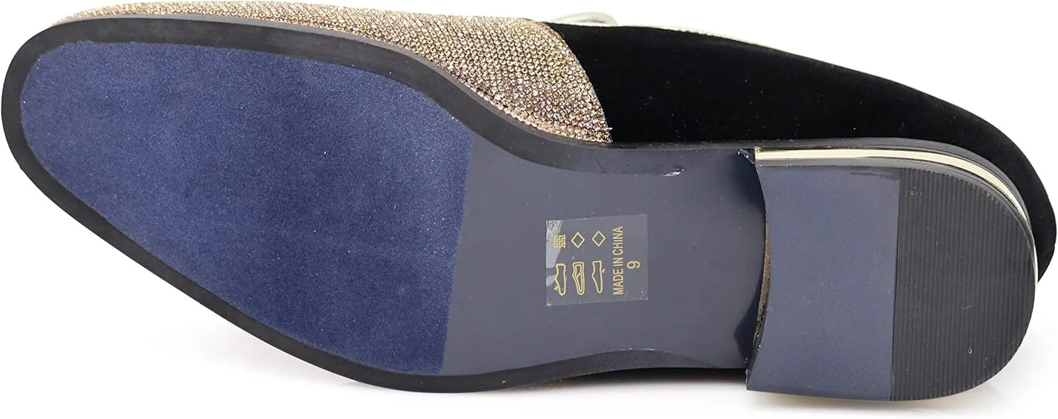 TRS Men Rhinestone Round Toe Suede Chrome Heels Dress Loafer Slip On Fashion Shoes