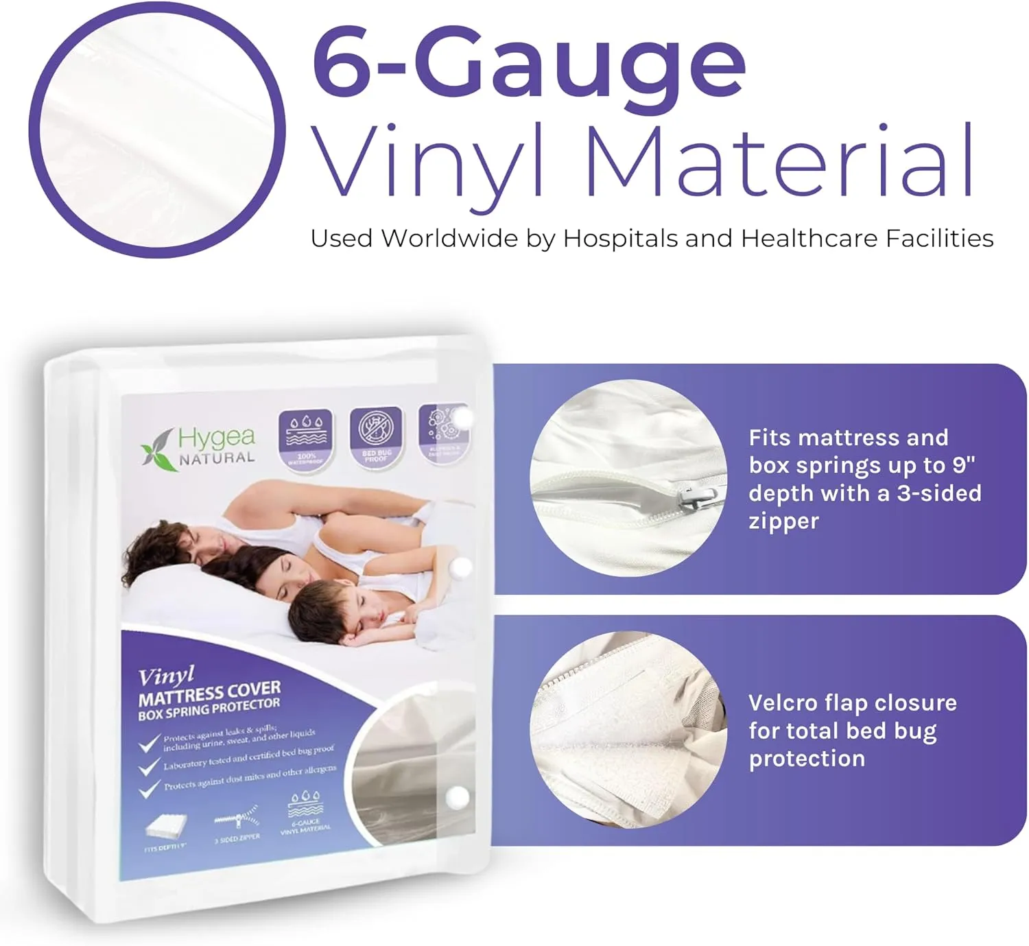 Twin Size Tear-Free Heavy Duty Vinyl Box Spring and Mattress Cover - Waterproof, Anti-Bed Bug and Allergen-proof, Zippered Encasement - 39” x 75” x 9” Deep - Durable Protection