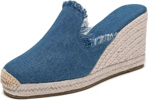 U-lite Womens Platform Wedge Sandals Espadrilles Slip On Dress Summer Mule Slippers Shoes Blue 6.5