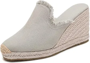 U-lite Womens Platform Wedge Sandals Espadrilles Slip On Dress Summer Mule Slippers Shoes Grey 9.5