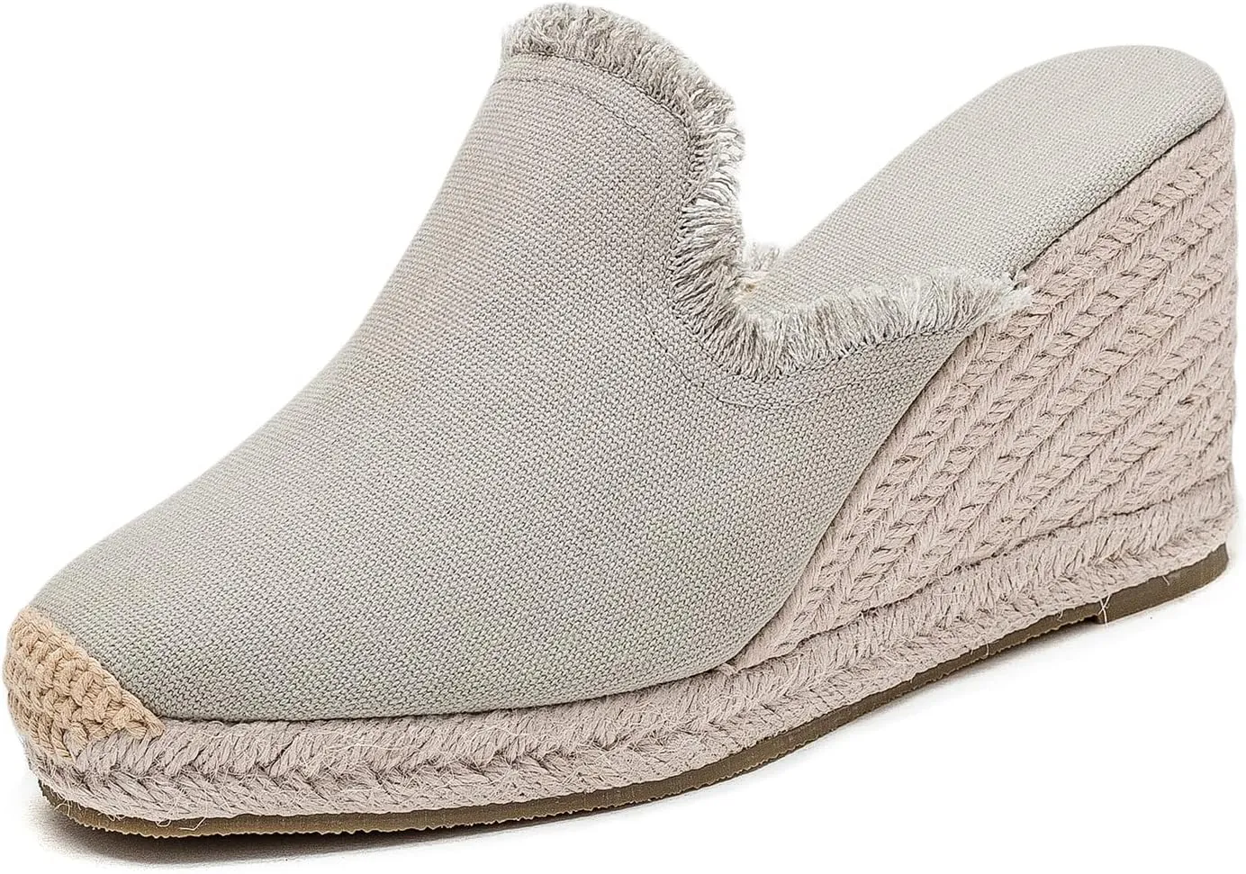 U-lite Womens Platform Wedge Sandals Espadrilles Slip On Dress Summer Mule Slippers Shoes Grey 9.5