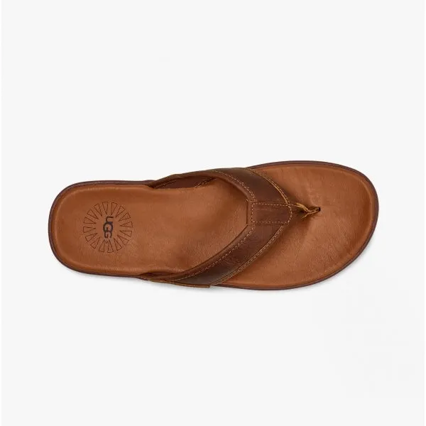 UGG SEASIDE FLIP Mens Leather Flip Flops Luggage Brown