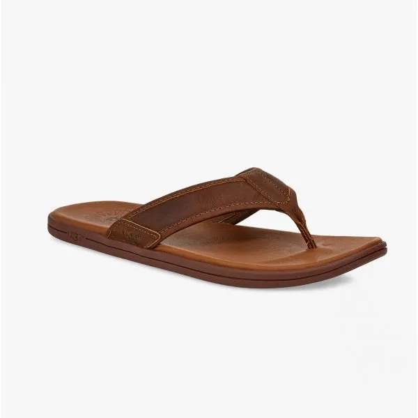 UGG SEASIDE FLIP Mens Leather Flip Flops Luggage Brown