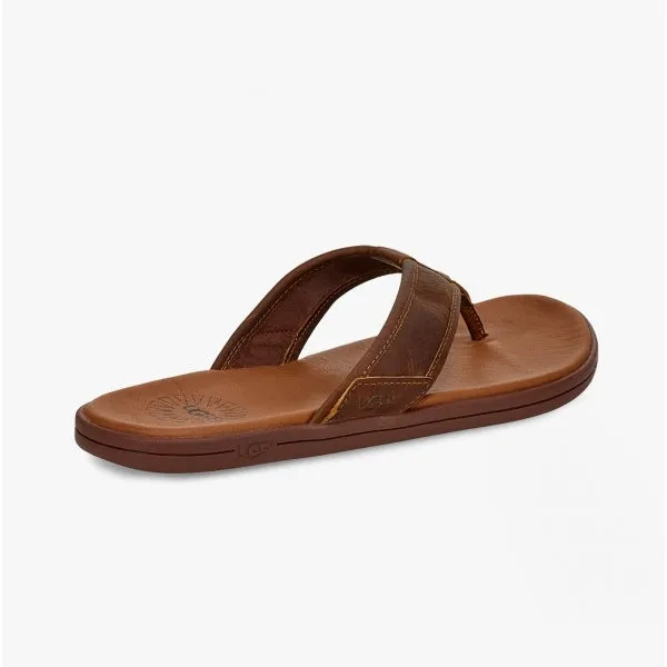 UGG SEASIDE FLIP Mens Leather Flip Flops Luggage Brown