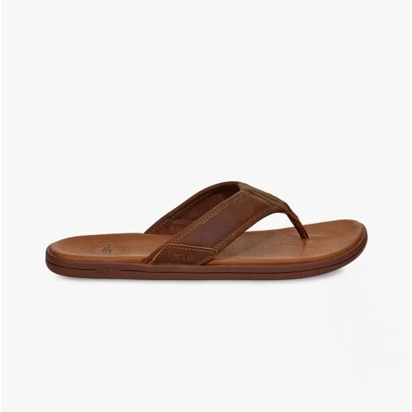 UGG SEASIDE FLIP Mens Leather Flip Flops Luggage Brown