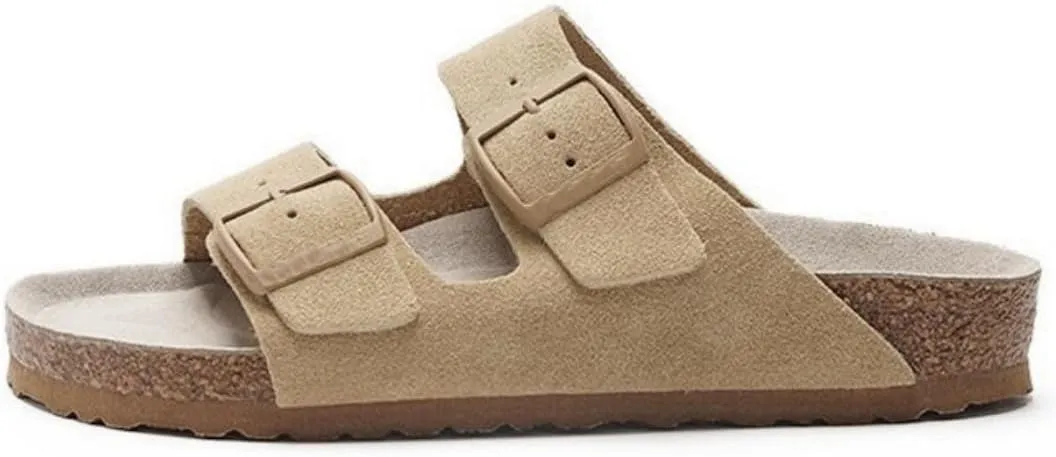 UIKGITP Women's Slide Sandals Cork Footbed Summer Suede Walking Buckle Flat Comfort Slip On Slippers