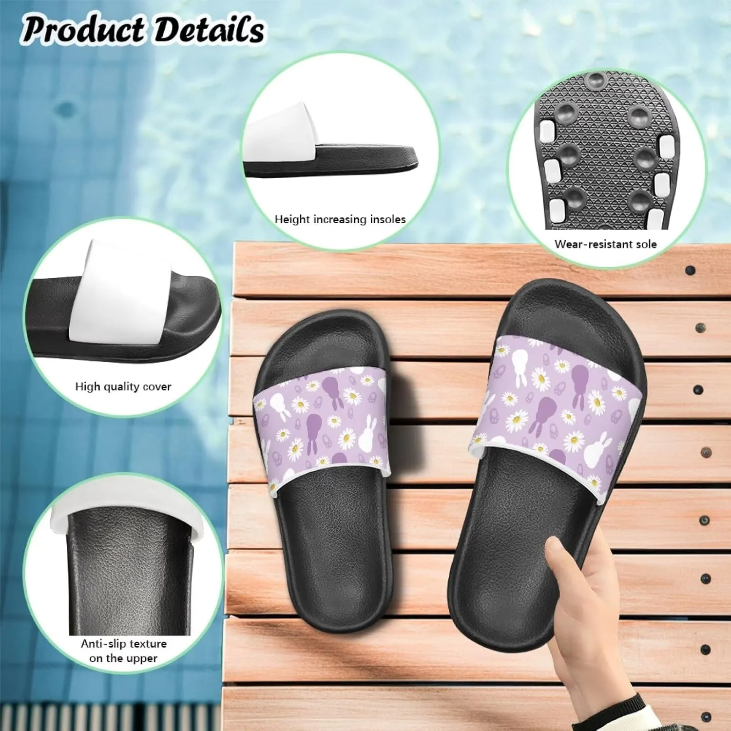 Unisex-Child Beach Slides Comfort Slide Sandals Slip Resistant Slippers for Indoor Outdoor Water Shoes Flip Flop