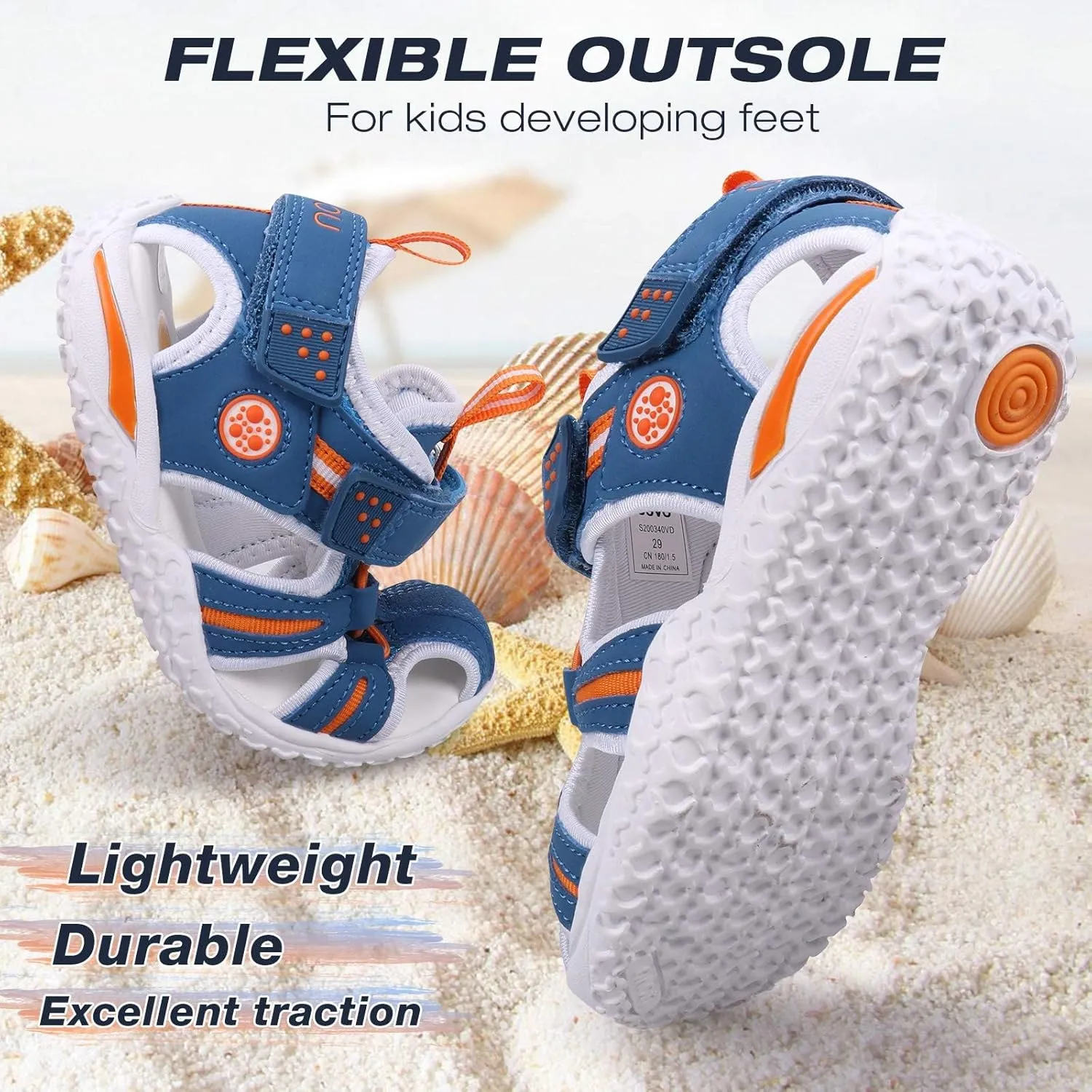 UOVO Boys Girls Sandals Summer Shoes Closed Toe Lightweight Outdoor Athletic Sports (Toddler/Little Kid/Big Kid)