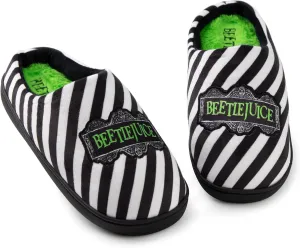 Vanilla Underground Beetlejuice Unisex Black Mule Slippers | Iconic Logo Design House Shoes| Classic Tim Burton Movie Merchandise