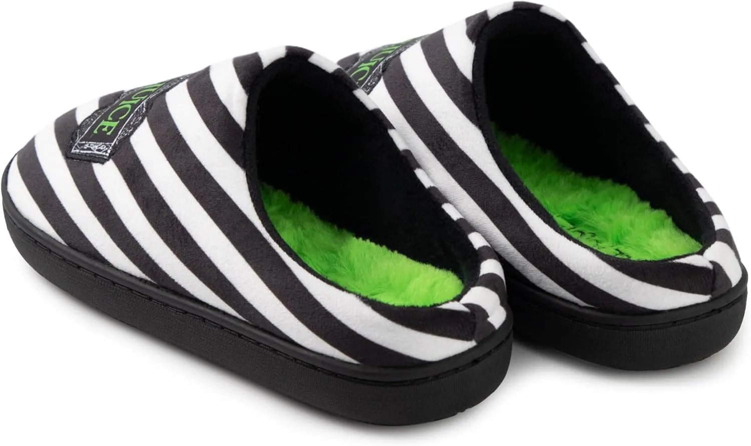 Vanilla Underground Beetlejuice Unisex Black Mule Slippers | Iconic Logo Design House Shoes| Classic Tim Burton Movie Merchandise