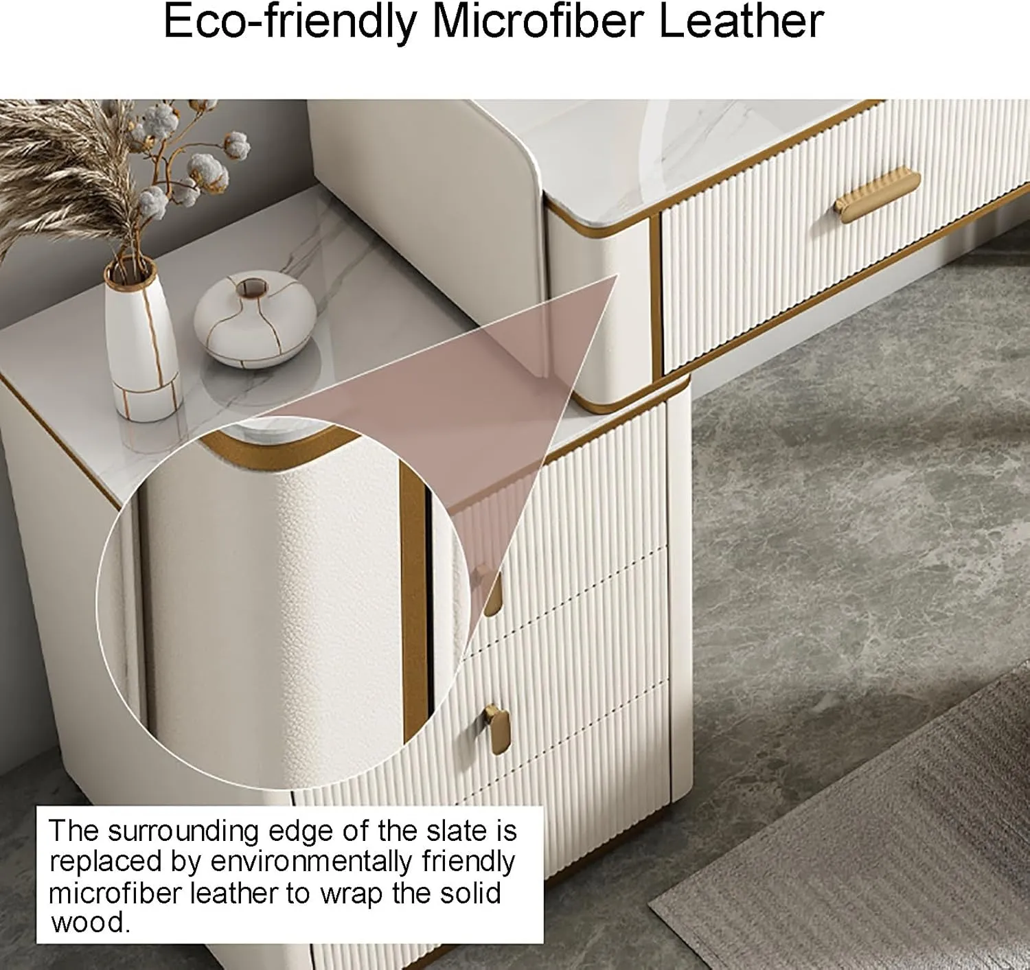 Vanity Desk- Makeup Vanity with Wireless Charging Station and Bluetooth Speaker Including LED Makeup Mirror 5 Solid Wood Drawers and Storage Makeup