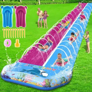 VEEST 33 FT Extra Long Water Slides for Kids Adults, Giant Double Lawn Water Slip Heavy Duty with 2 Bodyboards, Summer Water Slides Toys with Crash Pad for Backyard Outdoor