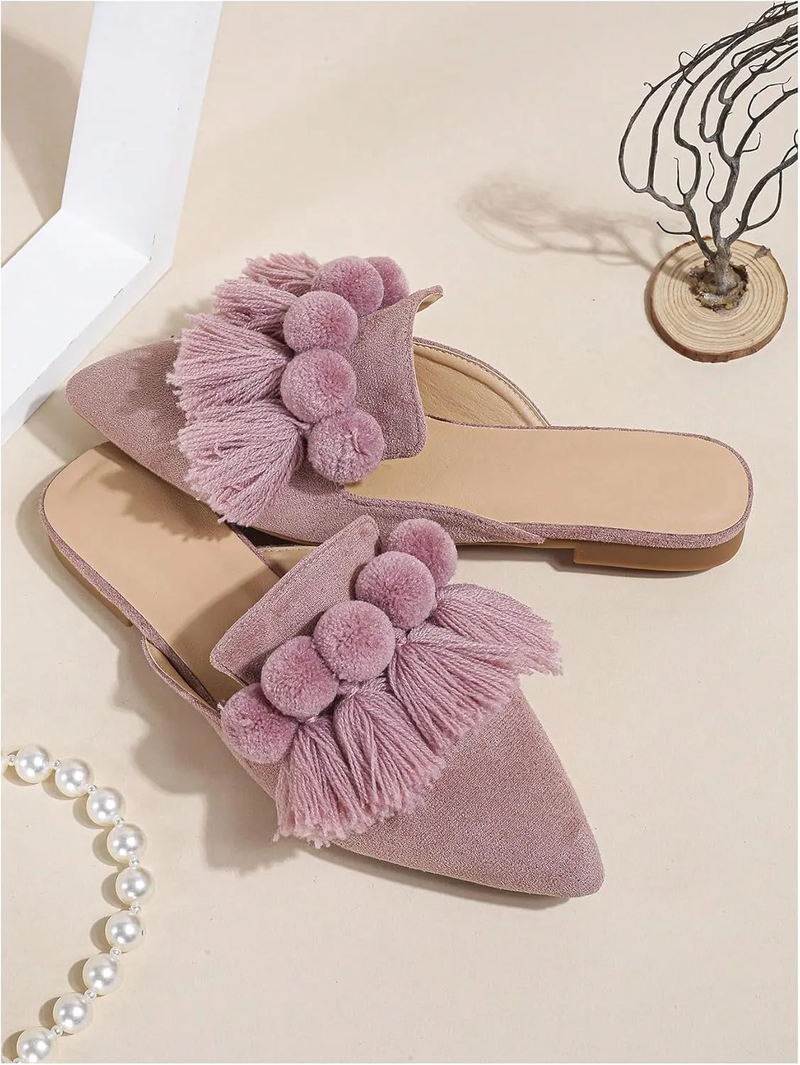 Verdusa Women's Dress Shoes Slip On Flats Comfortable Pointed Toe Mules Dressy Casual Loafers Shoes