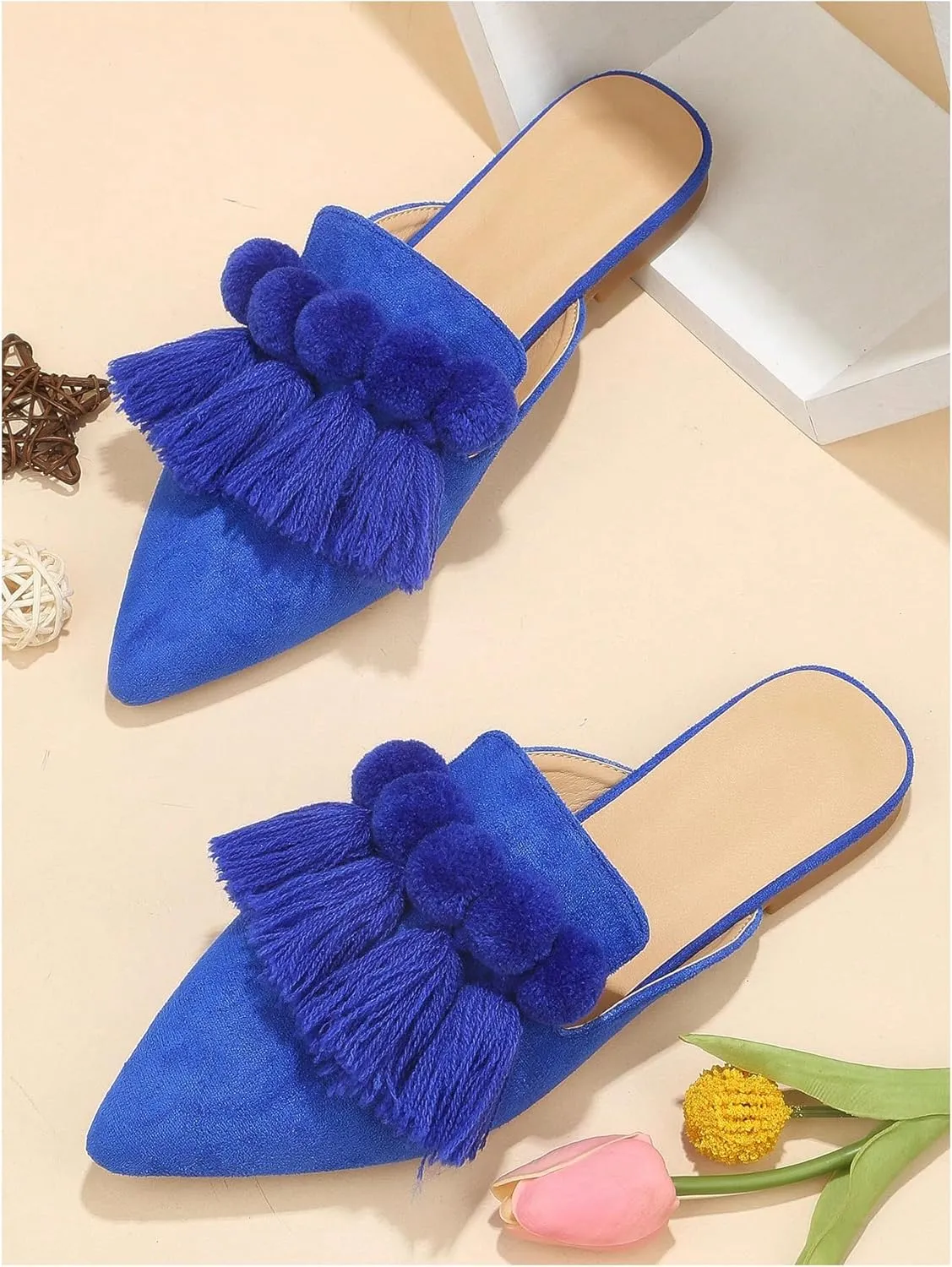 Verdusa Women's Dress Shoes Slip On Flats Comfortable Pointed Toe Mules Dressy Casual Loafers Shoes