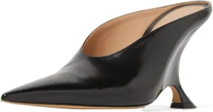 Vertundy Women's Metallic High Heeled Mules Wedge Heels Pointed Toe Backless Slide Pumps Slip On Dress Patent Leather Mule Ladies Black