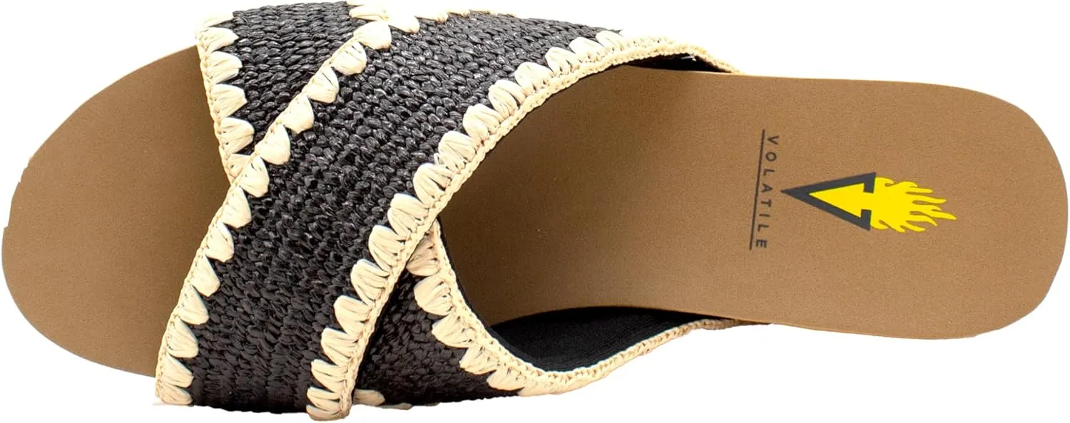 VOLATILE Womens Antigua Raffia Studded Slide Casual Sandals Casual Mid Heel 2-3" - Black
