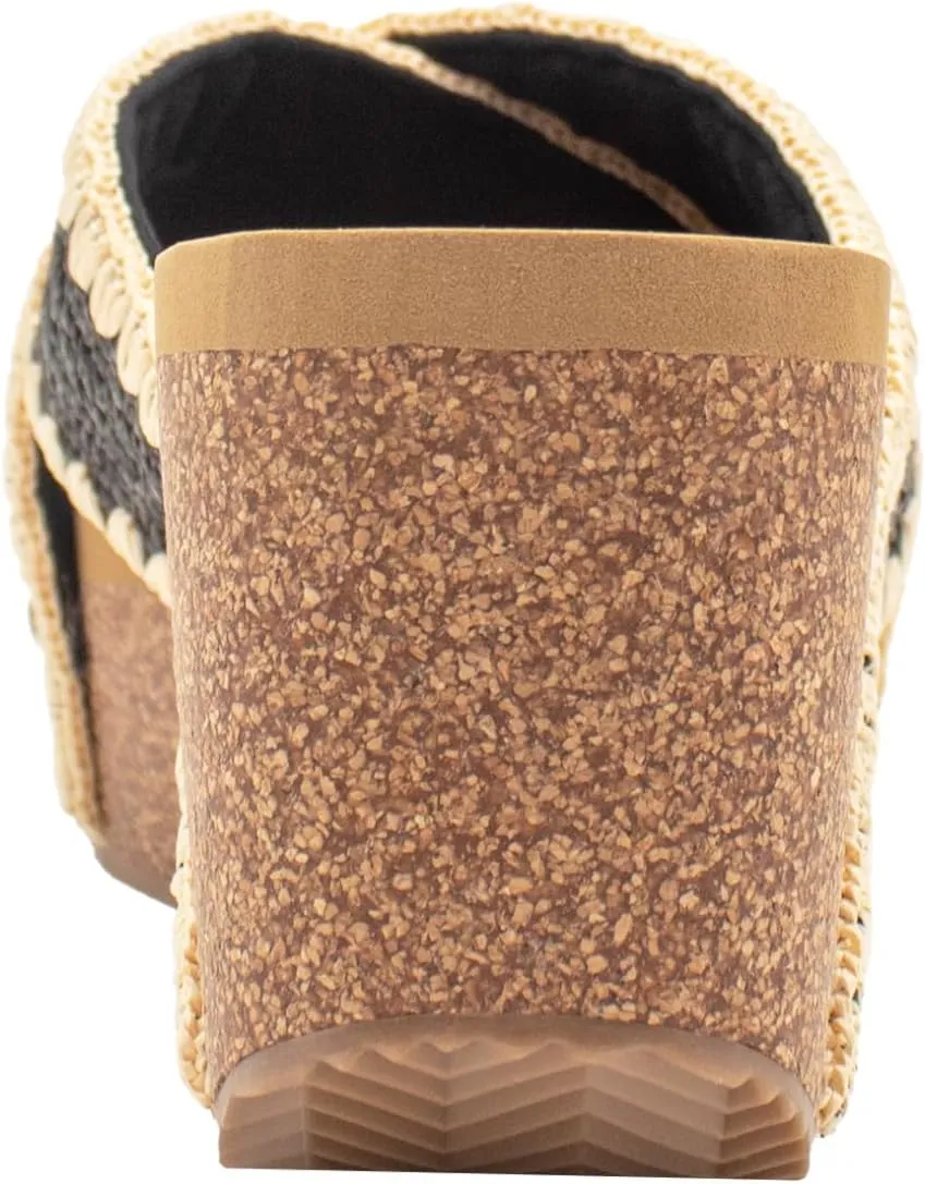 VOLATILE Womens Antigua Raffia Studded Slide Casual Sandals Casual Mid Heel 2-3" - Black