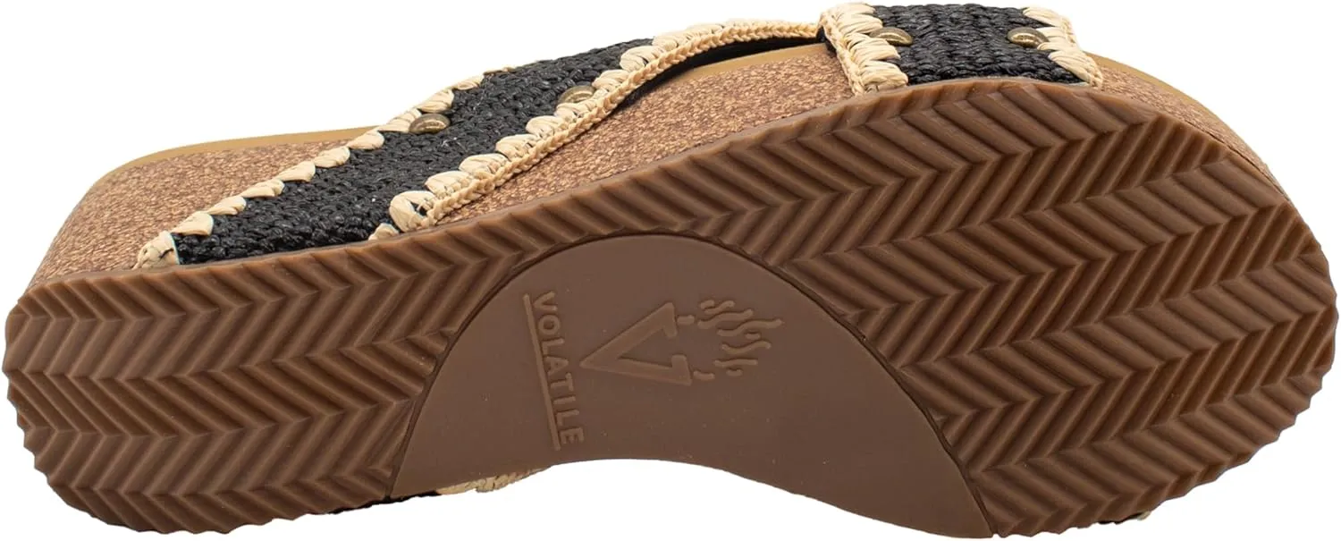 VOLATILE Womens Antigua Raffia Studded Slide Casual Sandals Casual Mid Heel 2-3" - Black