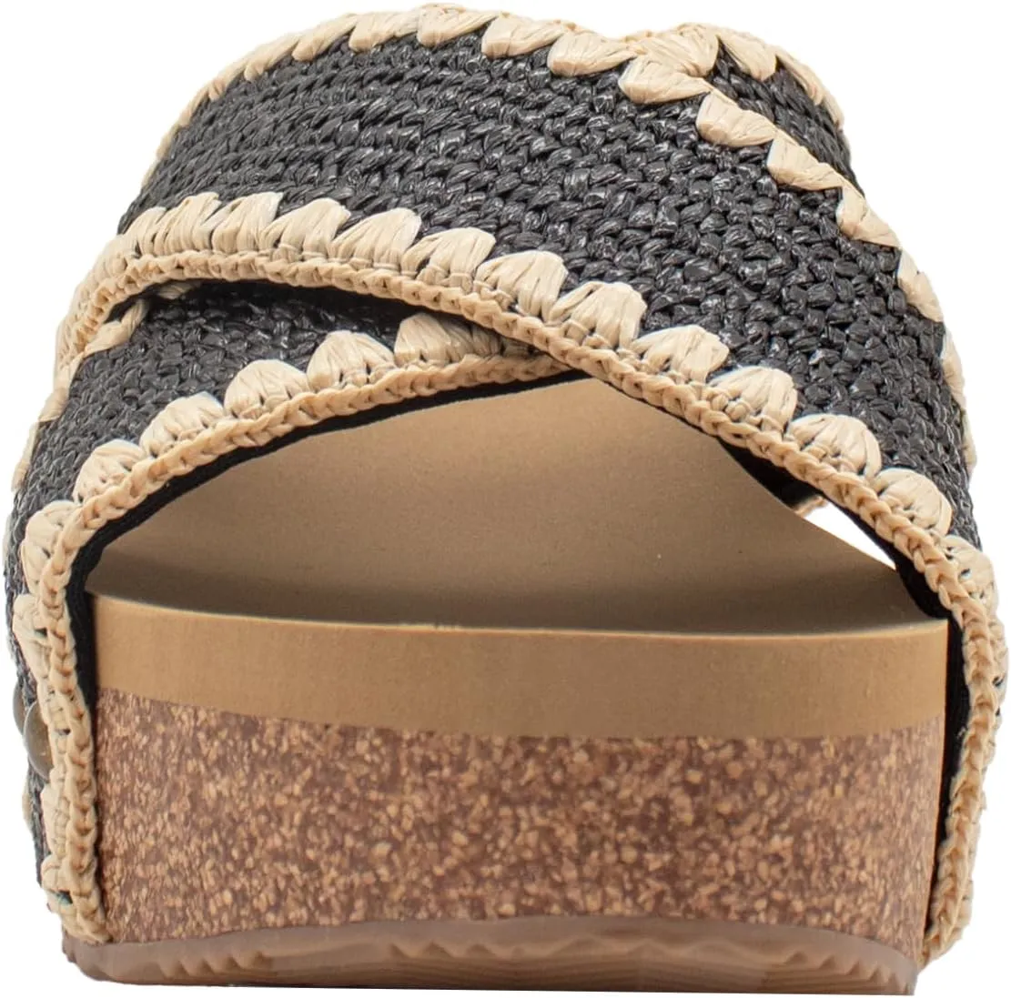 VOLATILE Womens Antigua Raffia Studded Slide Casual Sandals Casual Mid Heel 2-3" - Black