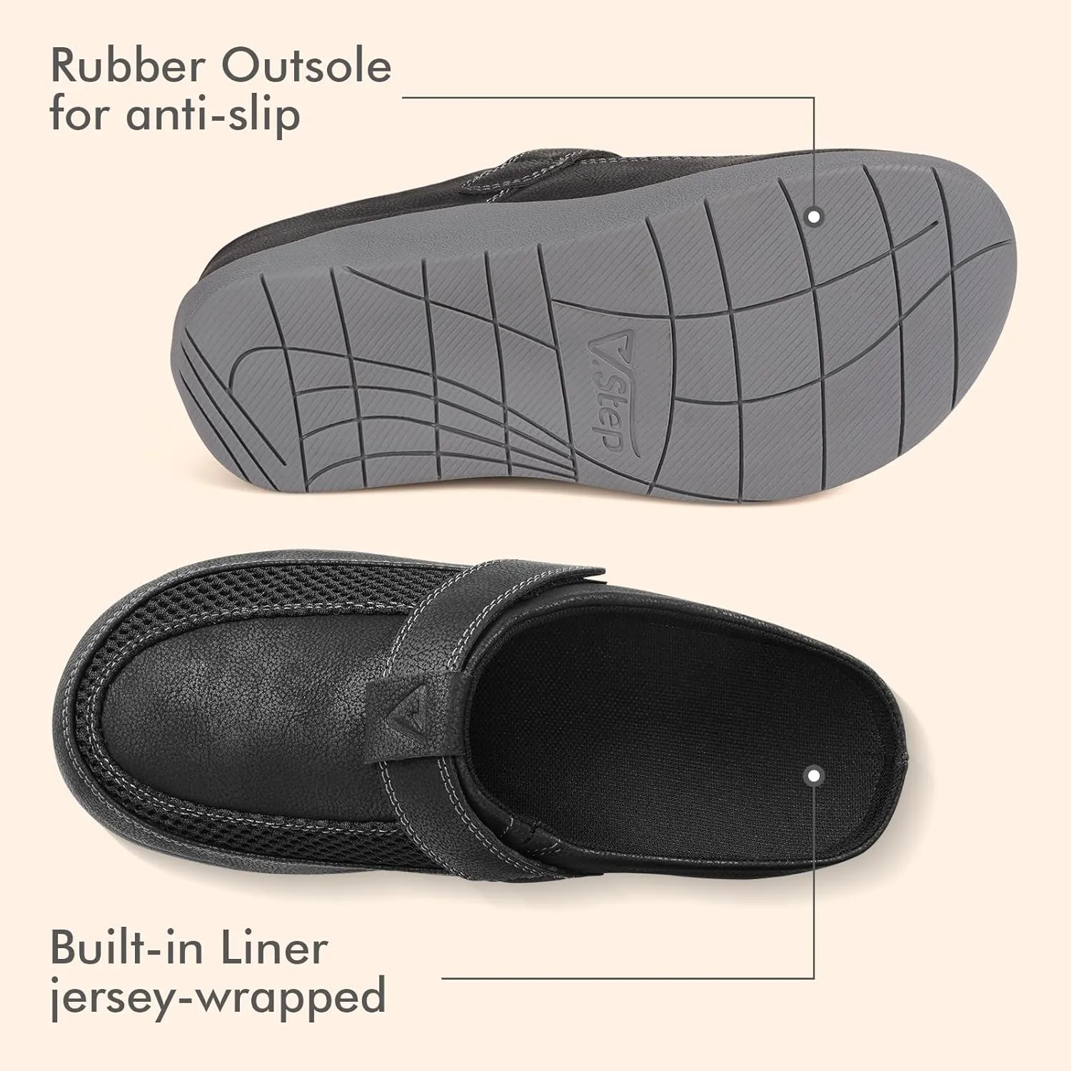 V.Step Adjustable Orthopedic Slippers with Arch Support for Women Men Orthotic Slip On Clog Indoor Outdoor House Slipper with Anti-Skid Rubber Sole