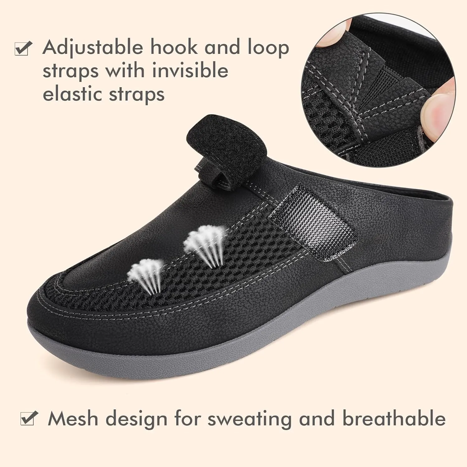 V.Step Adjustable Orthopedic Slippers with Arch Support for Women Men Orthotic Slip On Clog Indoor Outdoor House Slipper with Anti-Skid Rubber Sole