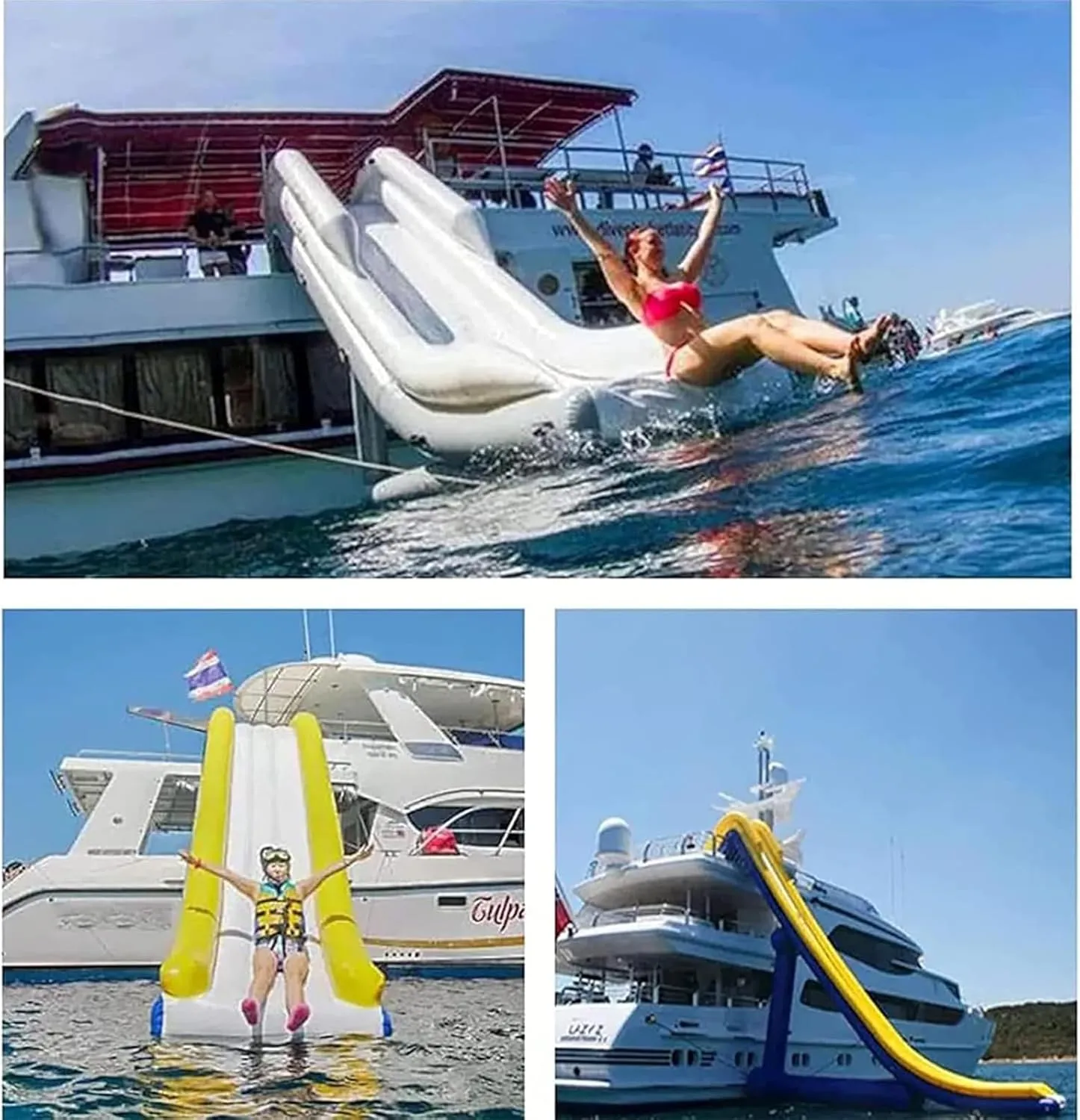 Water Floating Private Yacht Inflatable Slide Adult Game Sports with Raised Guard Net and Air Pump Fun Water Toy Bouncer