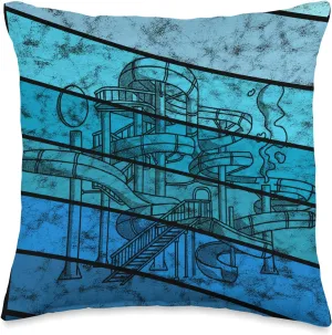 Water Slide Amusement Waterslides Aqua Park Vintage Retro Throw Pillow