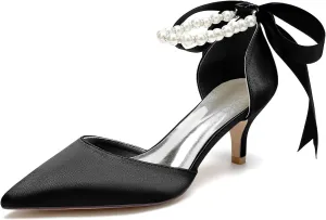 Wedding Shoes for Bride mid Kitten Heel Comfy Closed Pointed Toe High Heels for Women Heeled Pumps Sandals Bridesmaids