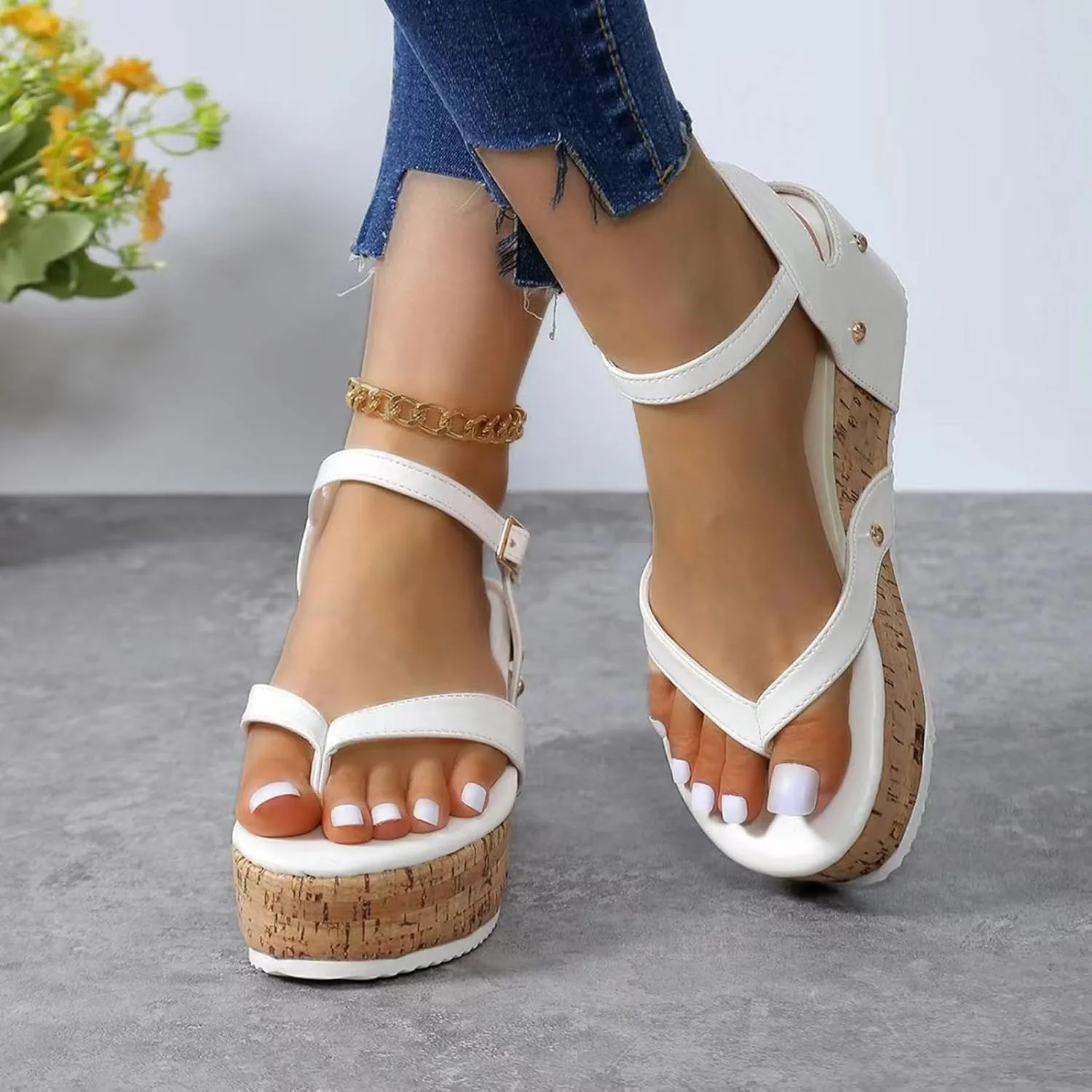 Wedge Platform Sandals For Women 2025 Clip Toe Sandals Comfortable Dressy Summer Boho Slip-On Sandals For Vacation