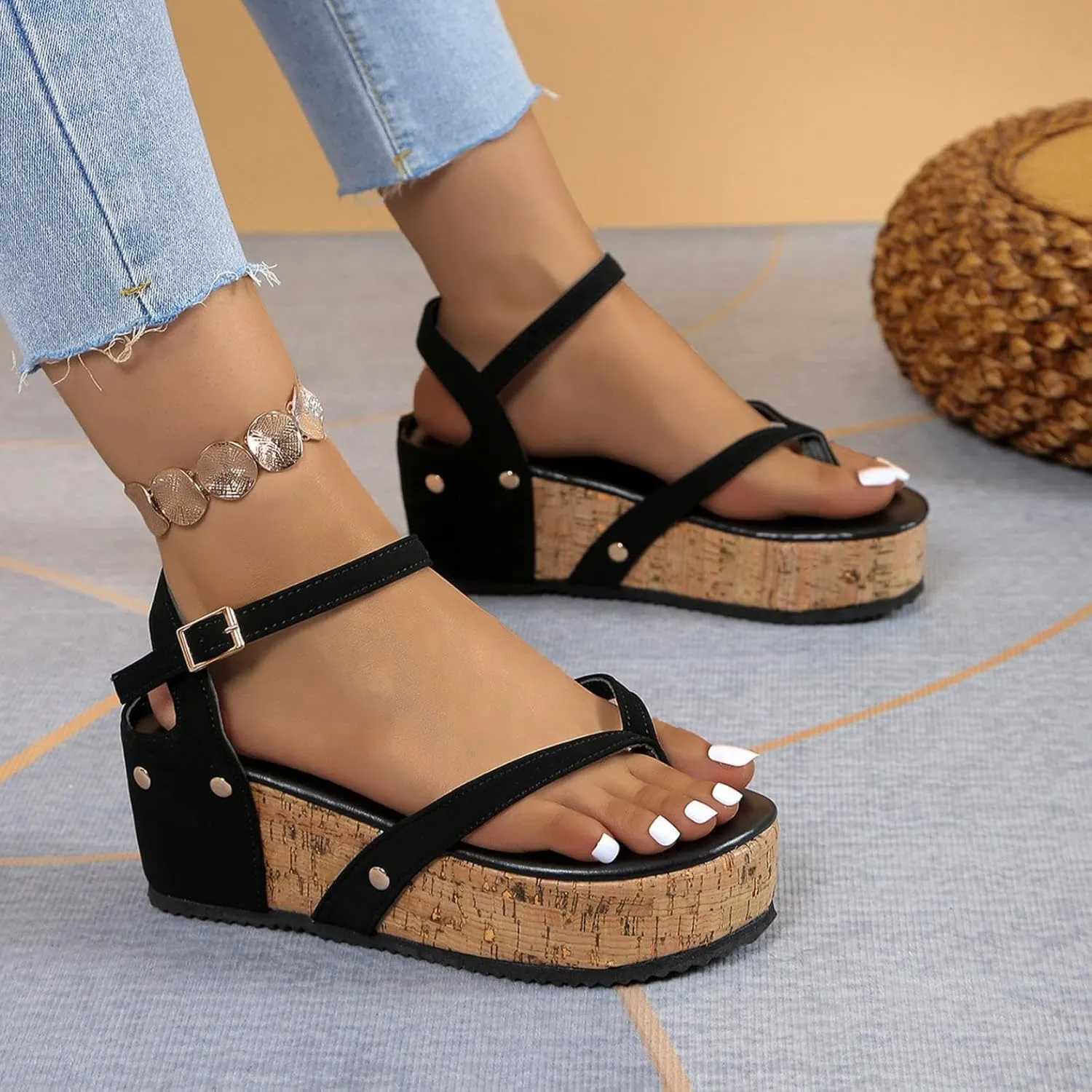 Wedge Platform Sandals For Women 2025 Clip Toe Sandals Comfortable Dressy Summer Boho Slip-On Sandals For Vacation