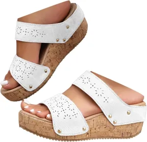 Wedge Sandals for Women 2 Straps Wedges Heels Lug Sole Non-Slip Soft Cushion Wedge Slippers Casual Shoes