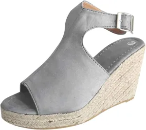 Wedge Sandals for Women Dressy Summer Platform Shoes Casual Open Toe Espadrilles Ankle Strap Buckle High Heels Sandal Straw Woven Classic Shoe Comfortable Walking Shoes for Outdoor