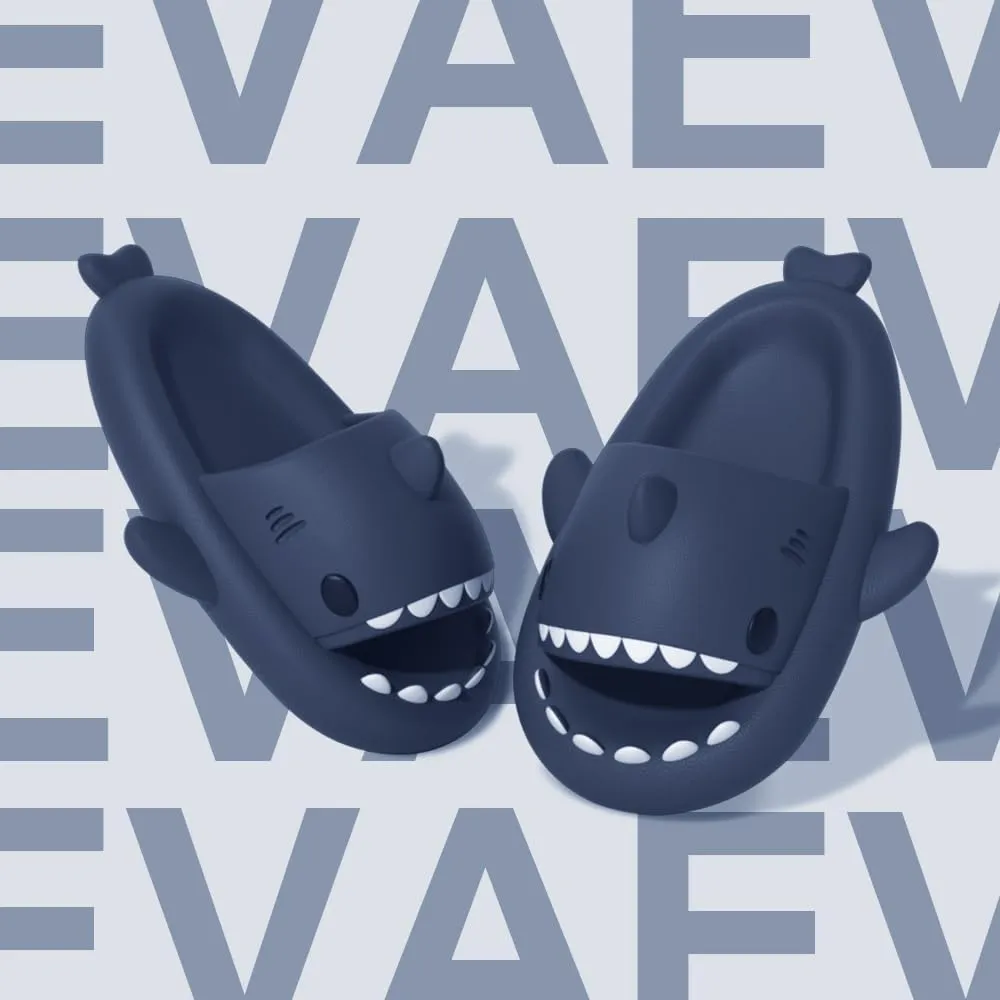 welltree Shark Slides for Women and Men Novelty Pillow Slippers Open Toe Shark Sandals Cushioned Cloud Slides