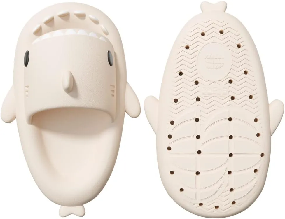 welltree Shark Slides for Women and Men Novelty Pillow Slippers Open Toe Shark Sandals Cushioned Cloud Slides