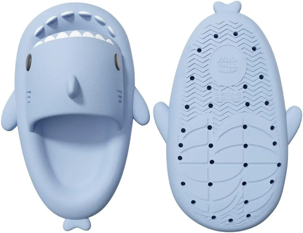 welltree Shark Slides for Women and Men Novelty Pillow Slippers Open Toe Shark Sandals Cushioned Cloud Slides