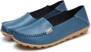 WERWAES Womens Casual Loafers Comfortable Leather Slip on Shoes Fashion Round Toe Moccasins Flats Soft Lightweight Walking Outdoor Loafers