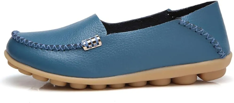 WERWAES Womens Casual Loafers Comfortable Leather Slip on Shoes Fashion Round Toe Moccasins Flats Soft Lightweight Walking Outdoor Loafers