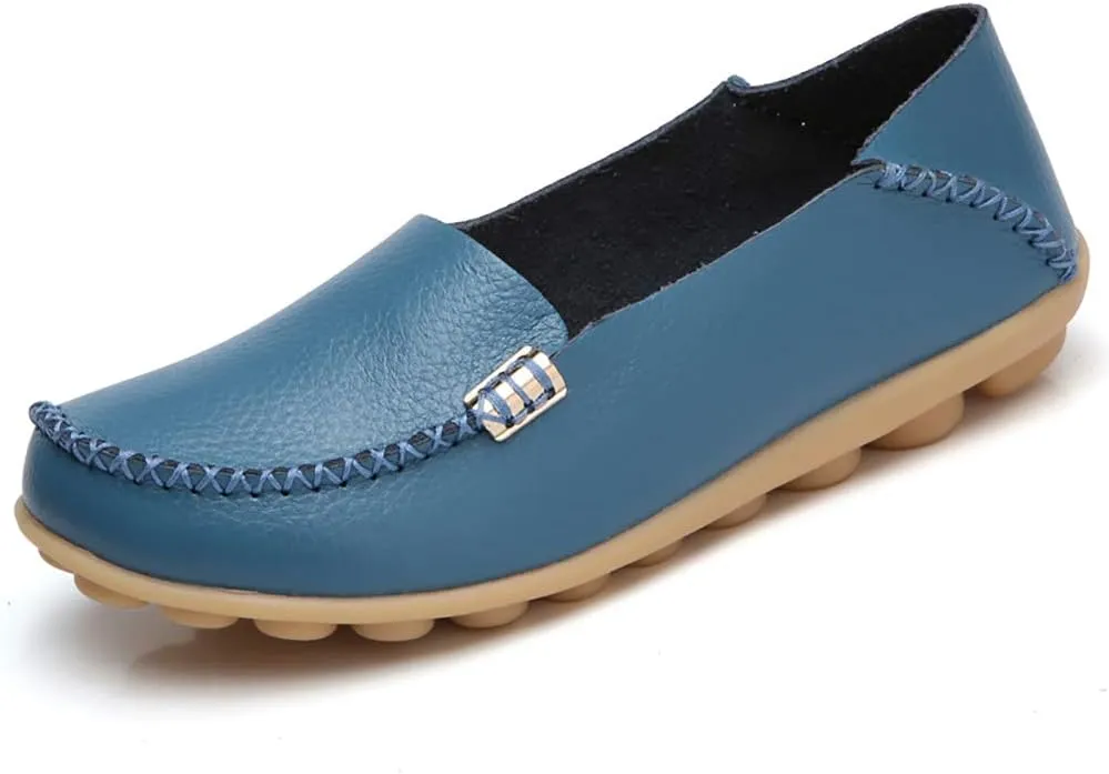 WERWAES Womens Casual Loafers Comfortable Leather Slip on Shoes Fashion Round Toe Moccasins Flats Soft Lightweight Walking Outdoor Loafers