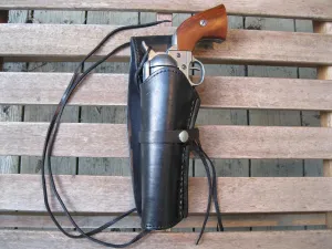 Western Quick Draw Gun Holster - Smooth Leather - 38 Cal - Black - Left Hand - Single Action - Size 6"